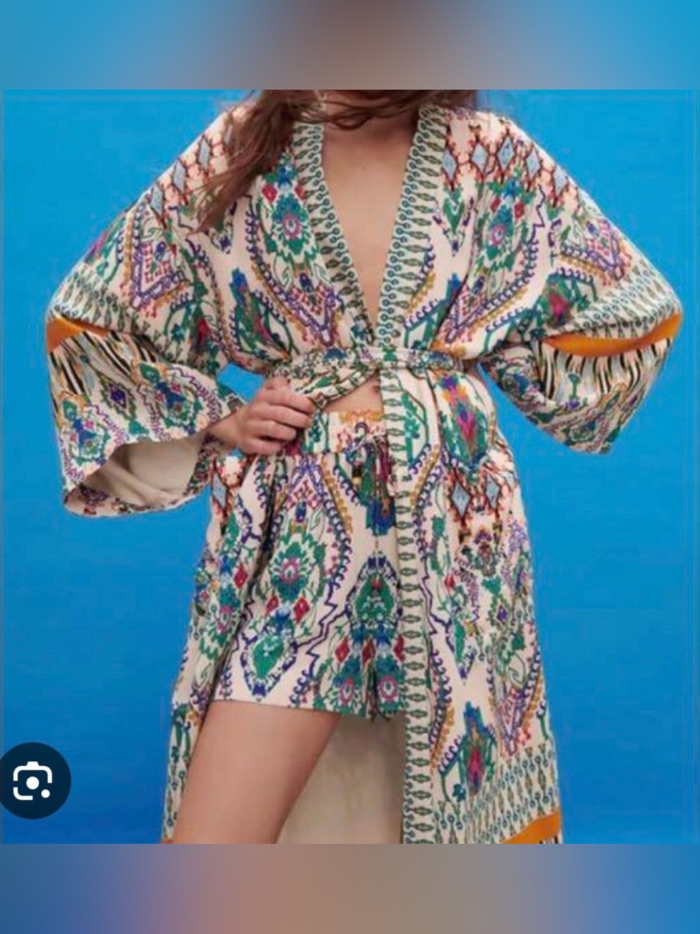 Zara Cream Kimono Robe with Multicolor Paisley Print